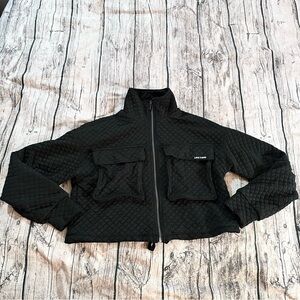 Beach Riot Black Quilted Oversized Cropped Full Zip Jacket Size XS